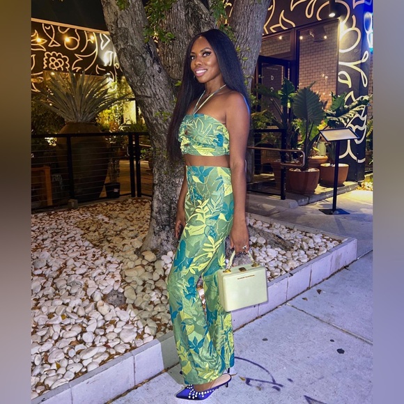 Zara Jacquard Set With High Waisted Pants and Cut Out Top - Picture 1 of 3